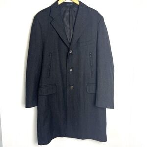 Prima Opera Men 44 Herringbone Made in Italy 3-Button Overcoat Pea Coat Academia